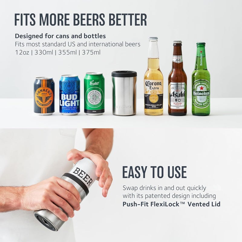Huski Beer Cooler 2.0 | NEW | Premium Can and Bottle Holder | Triple Insulated Marine Grade Stainless Steel | Detachable 3-in-1 Opener | Works as a Tumbler | Best Gifts for Beer Lovers (Stone Grey) - Image 3